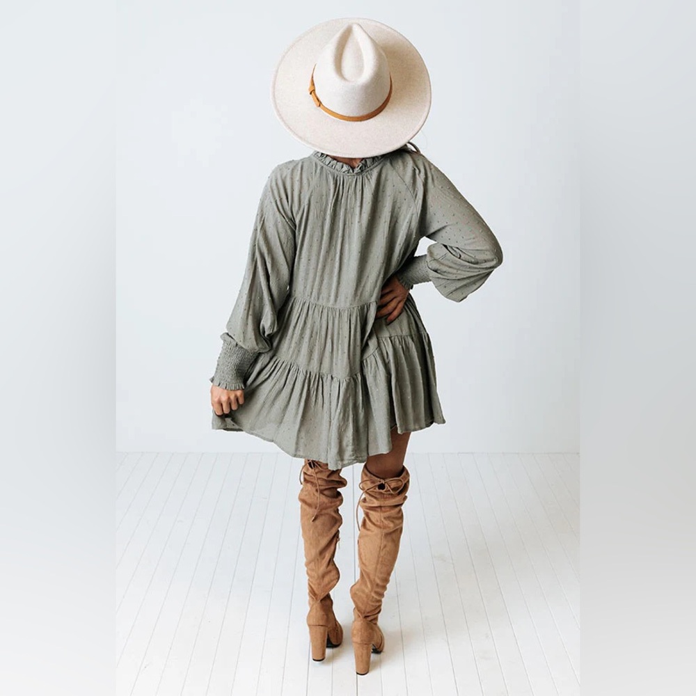 Sage Green Long Sleeve Shirt /Dress - Picture 5 of 6